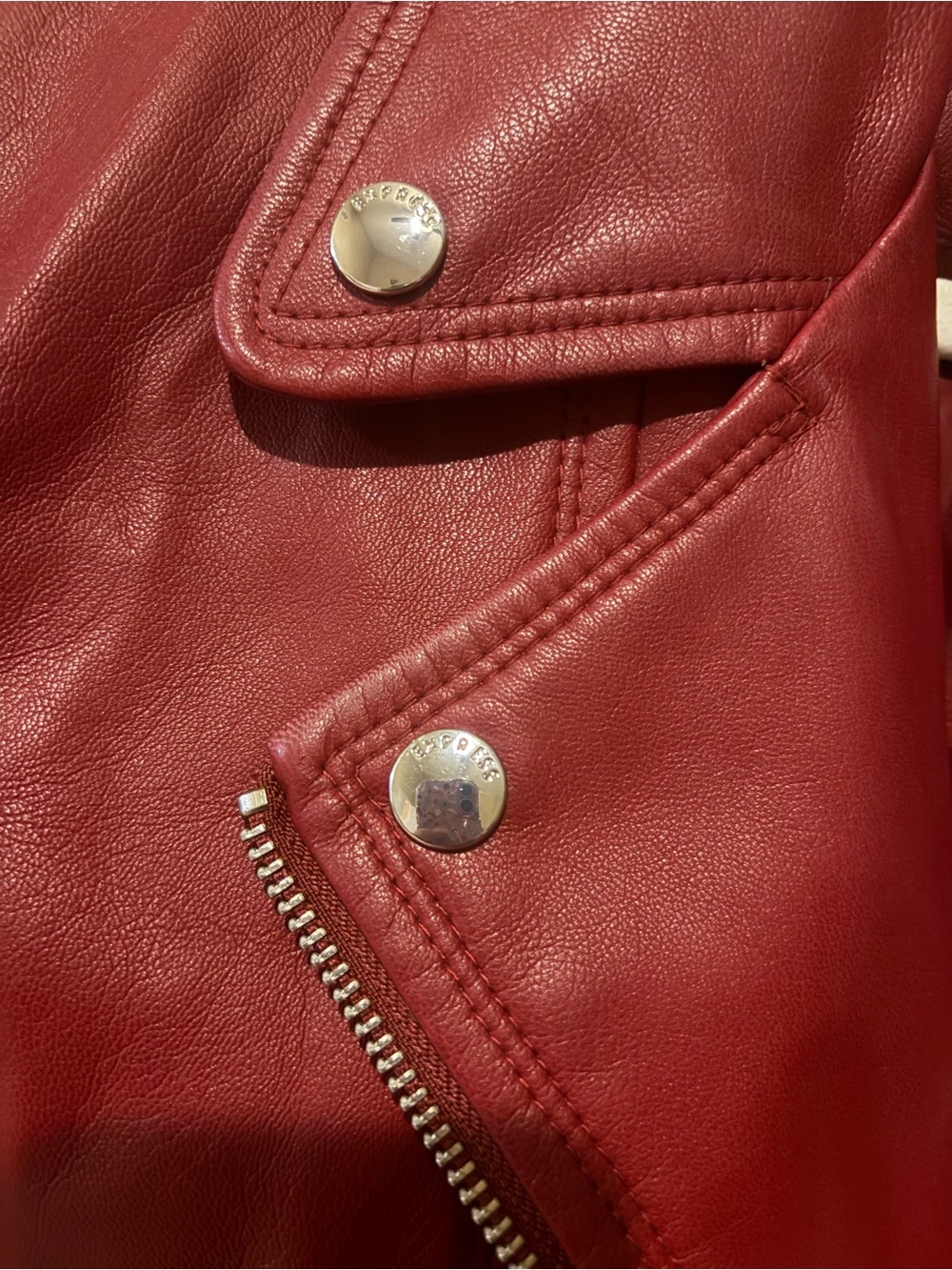 Express Women's Burgundy Faux Leather Moto Jacket - Picture 3 of 5